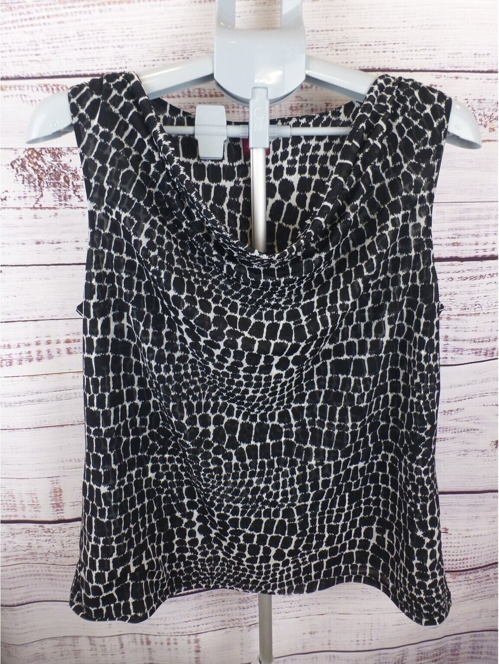 212 Collection Women's Large Black White Animal Print Sleeveless Cowl Neck J4A